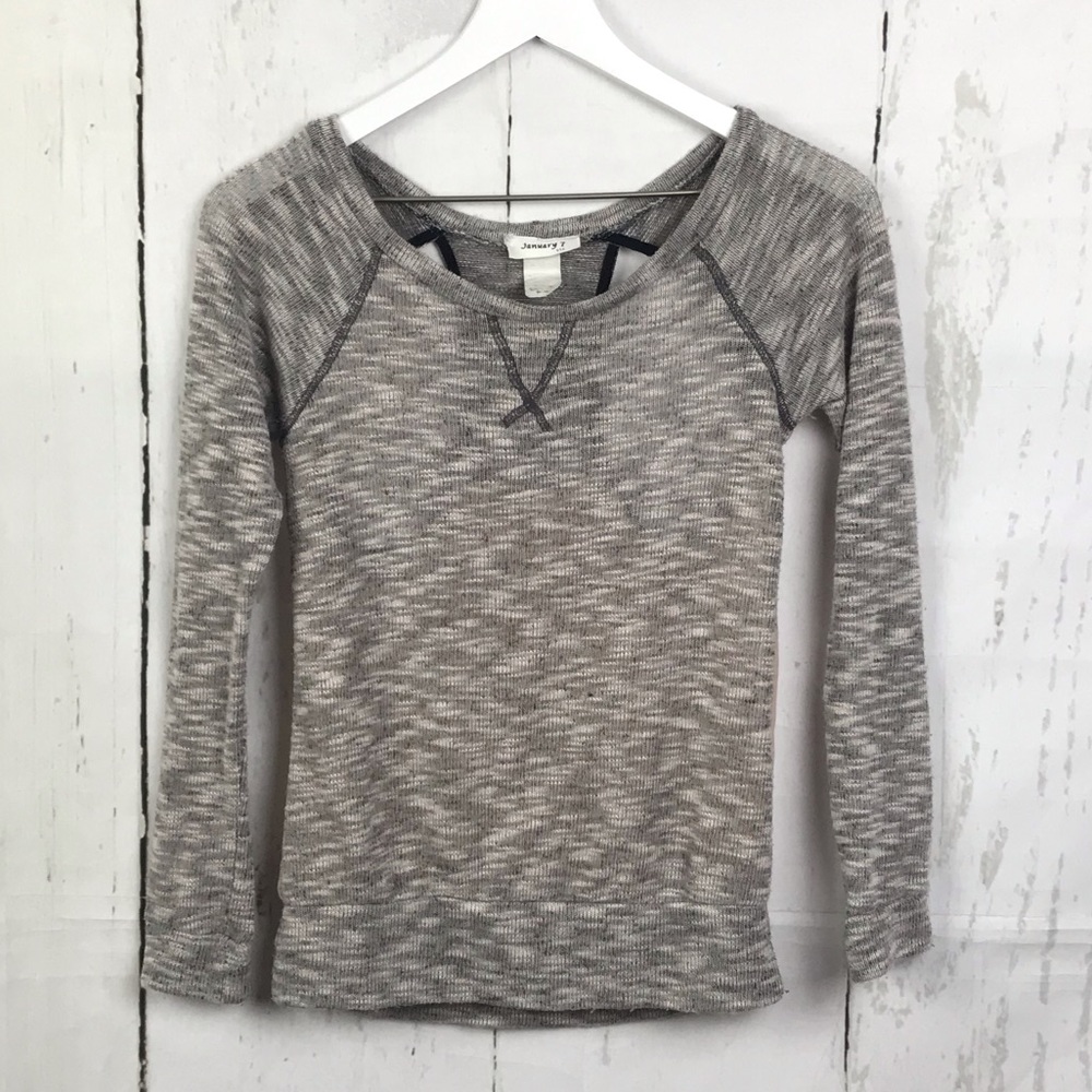 January 7 Sheer Cut Out Back Pullover Sweater